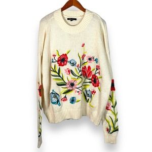 Romeo & Juliet Couture Cream Sweater with Floral Embroidery